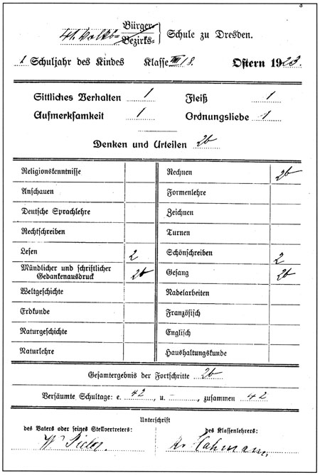 zeugnis um 1923